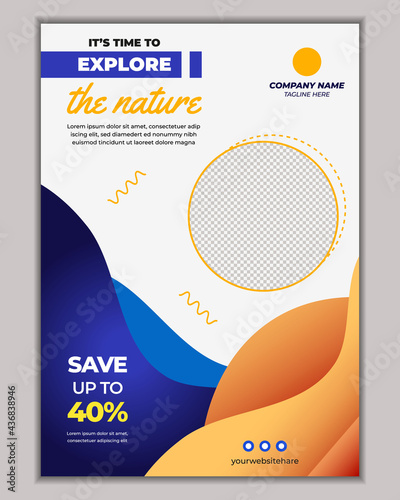 Flyer template or poster design for Summer travel and tourism, travel and explore the world at Summer Holiday Vacation design. (ID: 436838946)