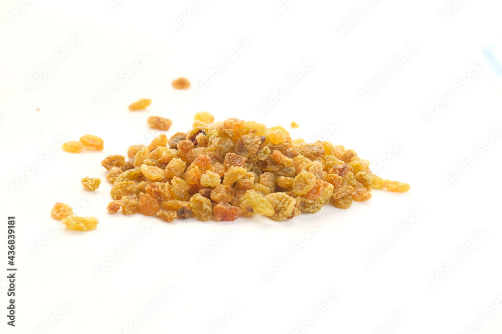 dried raisin on white background with copy space dried raisin on white background with copy space