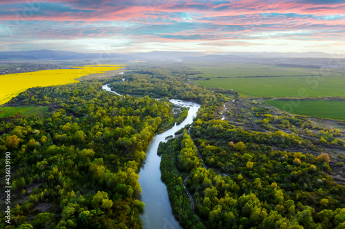 Aerial drone photo through majestic river Dnister