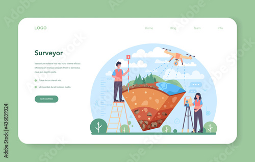 Surveyor web banner or landing page. Land surveying technology