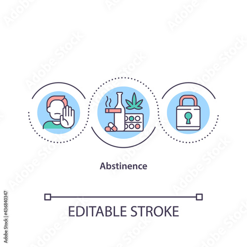 Abstinence concept icon. Stop of alcohol and drug consumption. Alcoholism and narcotics addiction treatment abstract idea thin line illustration. Vector isolated outline color drawing. Editable stroke