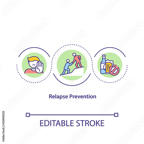 Relapse prevention concept icon. Helping addicted people to fight diseases. Addiction treatment process idea thin line illustration. Vector isolated outline color drawing. Editable stroke