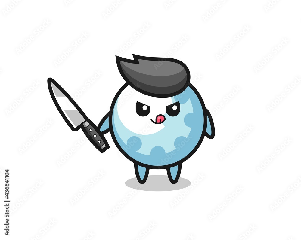 cute golf mascot as a psychopath holding a knife