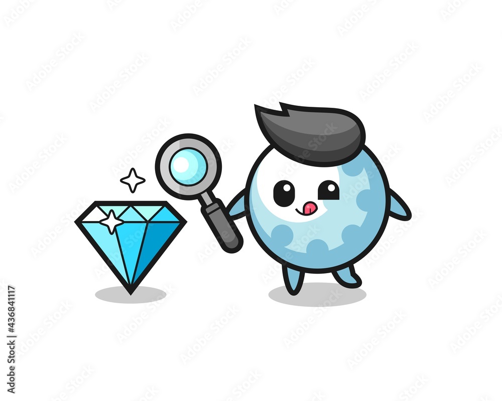 golf mascot is checking the authenticity of a diamond golf mascot is checking the authenticity of a diamond