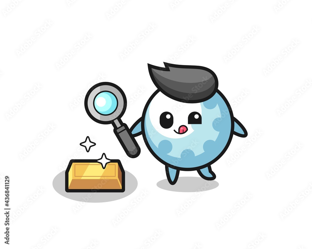 golf character is checking the authenticity of the gold bullion golf character is checking the authenticity of the gold bullion