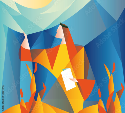 great Italian poet Dante Alighieri in hell and paradise, vector illustration