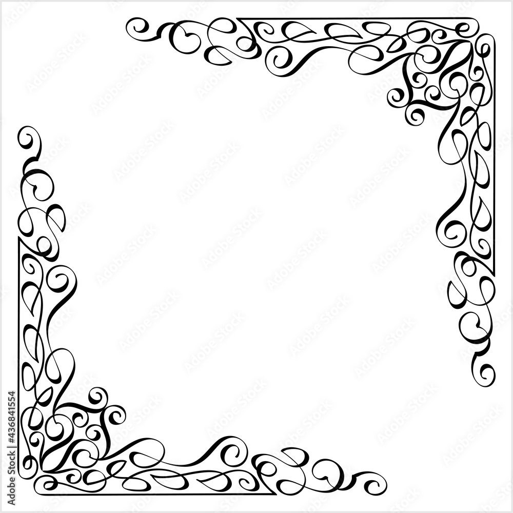 Calligraphic Corner Ink Pen Style, Ornamental Frame Border Corner Calligraphic Corner Ink Pen Style, Ornamental Frame Border Corner