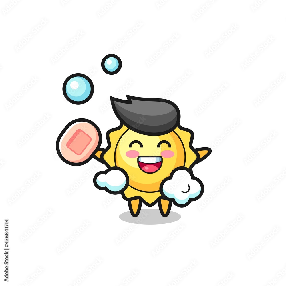 sun character is bathing while holding soap