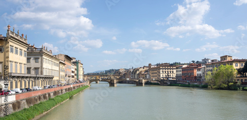 View of the Arno river from the bridge. Florence