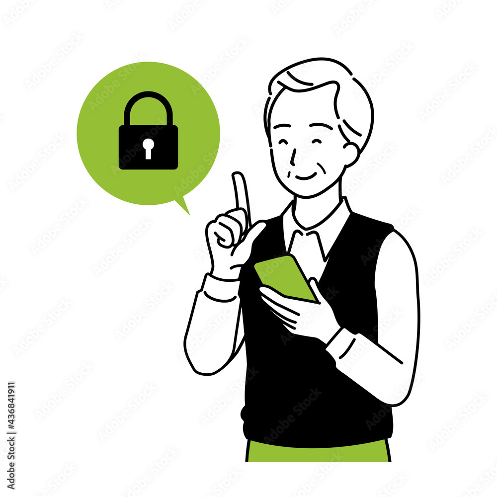 Illustration of a senior who operates a smartphone, a smile. Illustration of a senior who operates a smartphone, a smile.