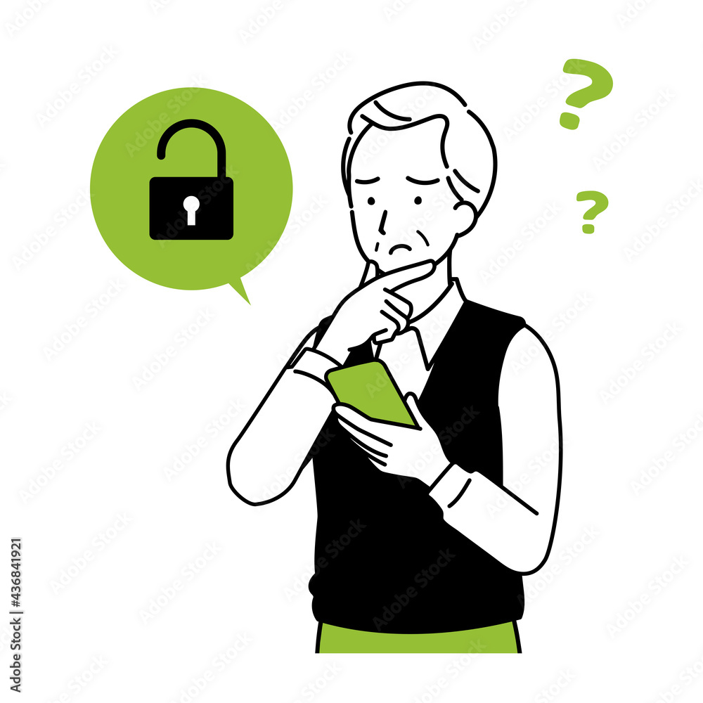 Illustration of a senior operating a smartphone, unknown. Illustration of a senior operating a smartphone, unknown.