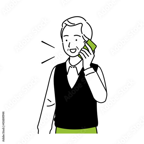 Illustration of a senior calling on a smartphone.