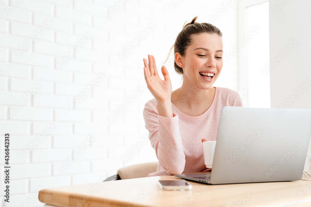 Happy young white woman wearing lounge Happy young white woman wearing lounge