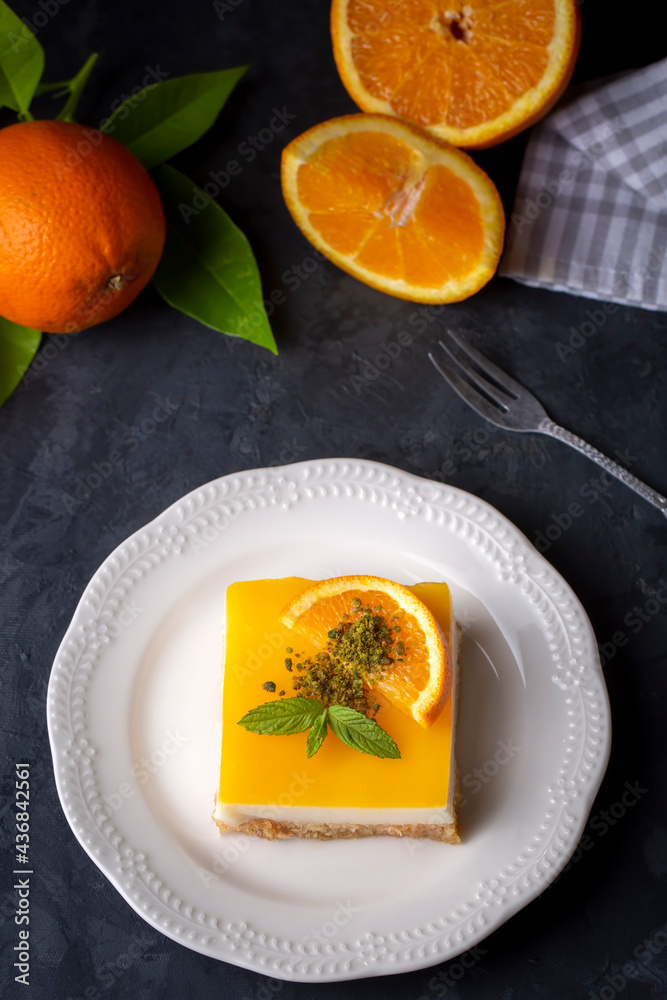 A delicious Turkish dessert; Etimek dessert with orange, orange cake, orange milk cake (Turkish name; Portakalli etimek tatlisi) A delicious Turkish dessert; Etimek dessert with orange, orange cake, orange milk cake (Turkish name; Portakalli etimek tatlisi)