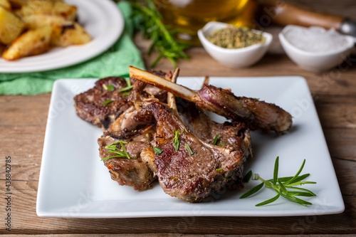 Grilled lamb chops and potatoes in delicious view