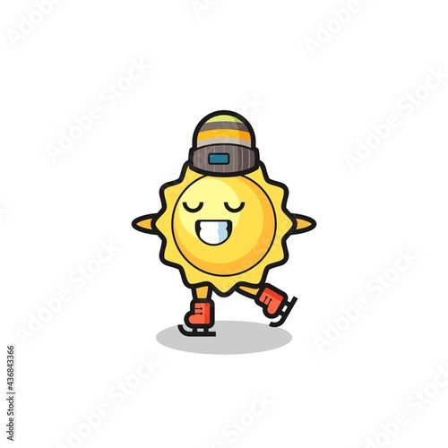 sun cartoon as an ice skating player doing perform