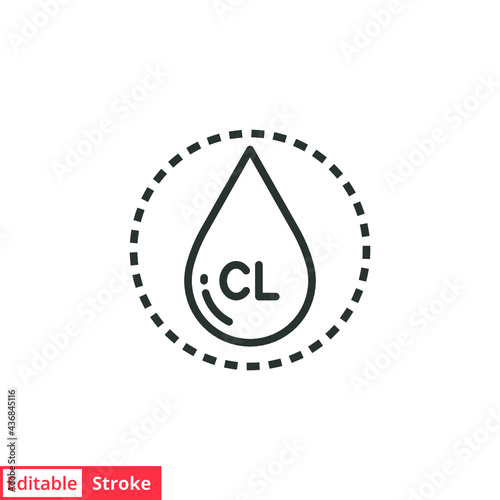 Drop water containing chlorine line icon. Simple outline style. Chloride, antiseptic, liquid, purification, molecule concept. Vector illustration isolated on white background. Editable stroke EPS 10.