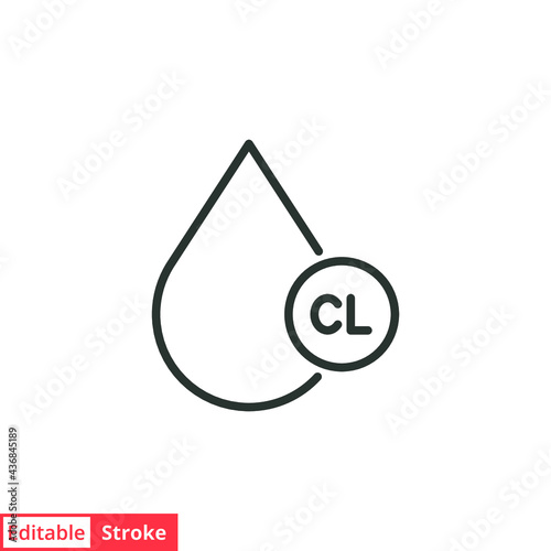 Drop water containing chlorine line icon. Simple outline style. Chloride, antiseptic, liquid, purification, molecule concept. Vector illustration isolated on white background. Editable stroke EPS 10.
