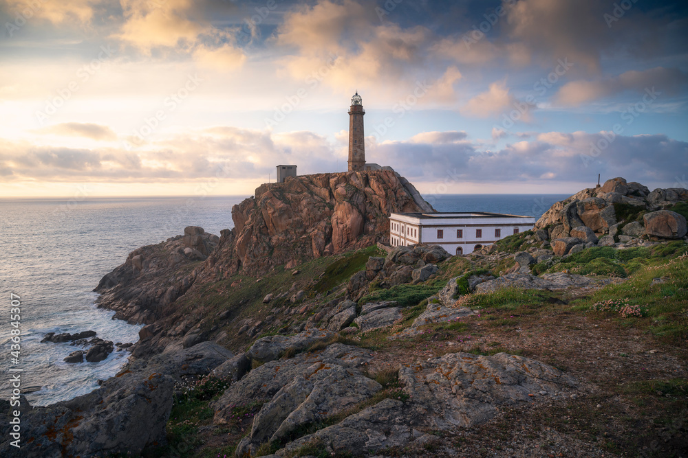 Cape Vilan lighthouse at sunset in Camariñas, Galicia, Spain