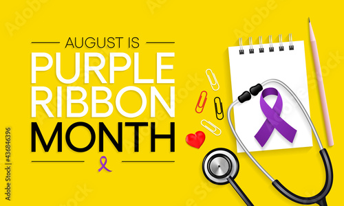 Purple ribbon awareness month is observed every year in August  reminding parents and caregivers about the dangers of leaving children unattended in hot vehicles. Vector illustration.