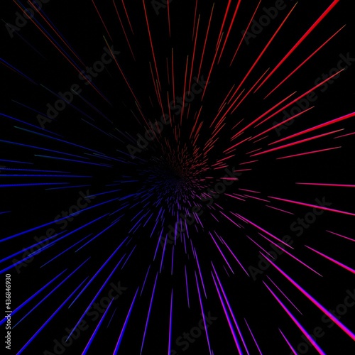 Speed motion on the neon glowing in dark. Speed motion. Abstract illustration. Motion streaks. Computer-generated graphic.