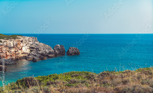 mediterranean rocky coast with blue sky and sea