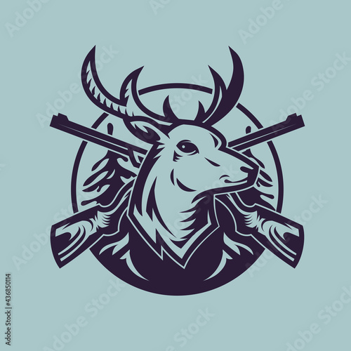 Deer head with rifles. Concept art of hunting in monochrome style.