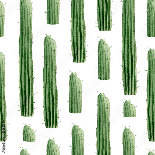 Vertical cacti watercolor seamless pattern. Template for decorating designs and illustrations.