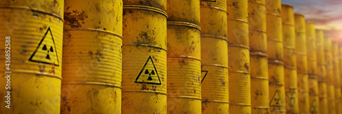 Foto radioactive waste in barrels, nuclear waste repository