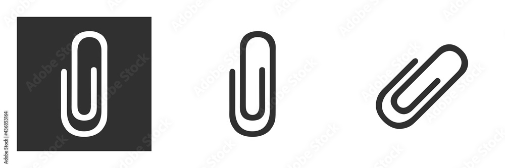 Black isolated paper clip icon on white background. Silhouette of a paper clip. Flat design.