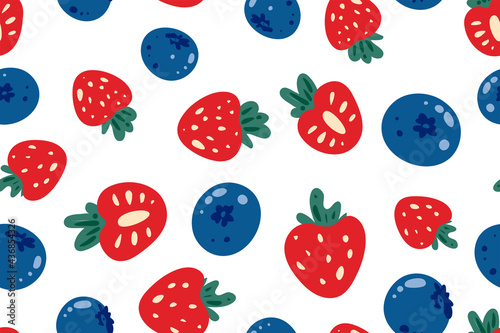 Seamless pattern of strawberry and blueberry, vector, color