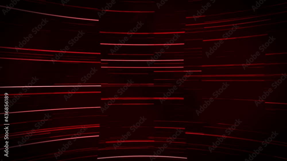 Animation of thin pulsating glowing red lines slowly scrolling over black background
