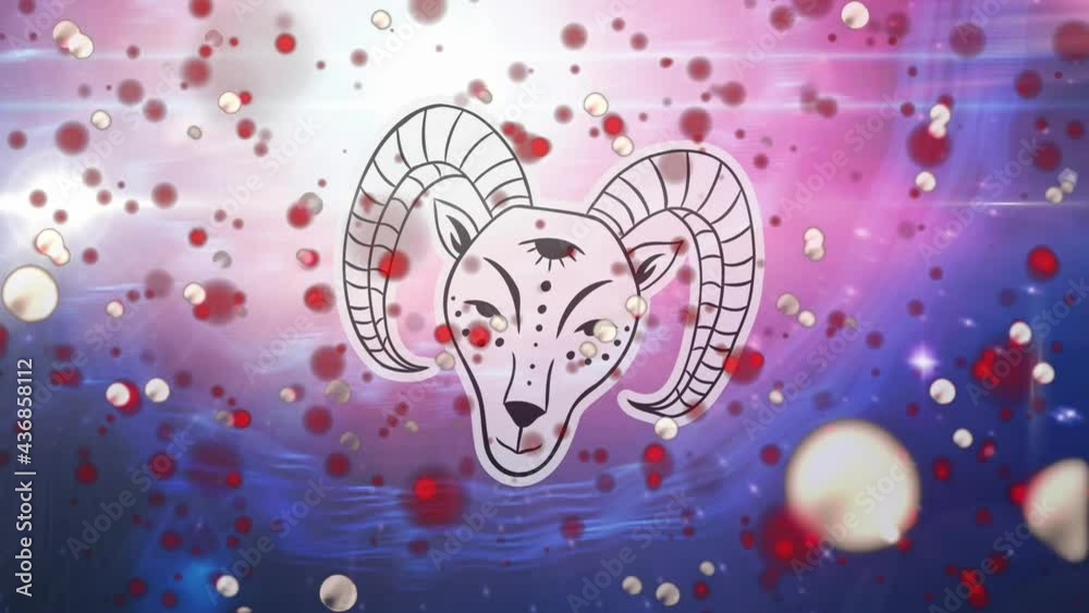 Animation of capricorn star sign over universe and glowing spots Animation of capricorn star sign over universe and glowing spots