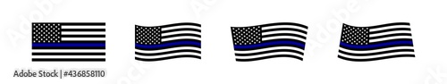 Black USA flag with blue stripe. American police set flags isolated icon. Vector