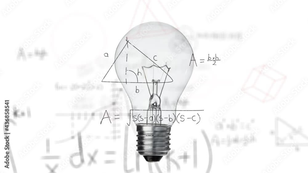 Animation of light bulb and scientific formule data processing Animation of light bulb and scientific formule data processing