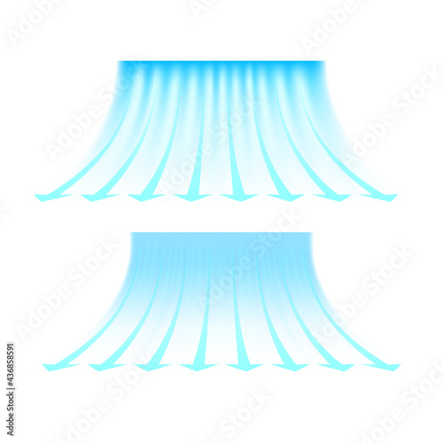Blue stream of cold air from the conditioner. Clean fresh air flow. Wind direction. Isolated on white background.