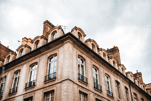 Antique building view in Old Town in Rennes, France