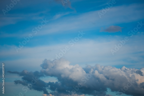 Nature background, blue sky with fluffy white clouds