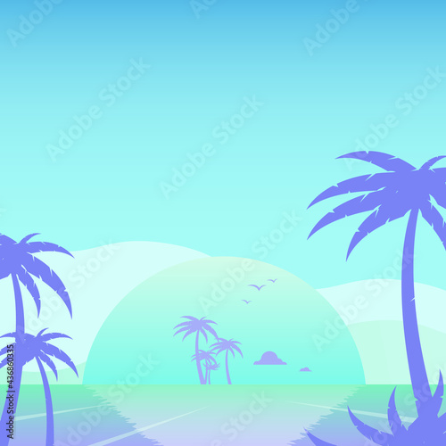 Tropical landscape with island and palms.