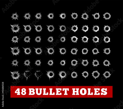 Bullet holes vector illustration on black