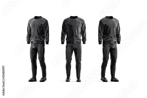 Blank black sport tracksuit mockup, front and side view photo