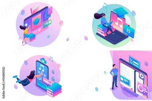 Set Of Web Design Isometry Templates. Online Learning. Vector Illustration photo
