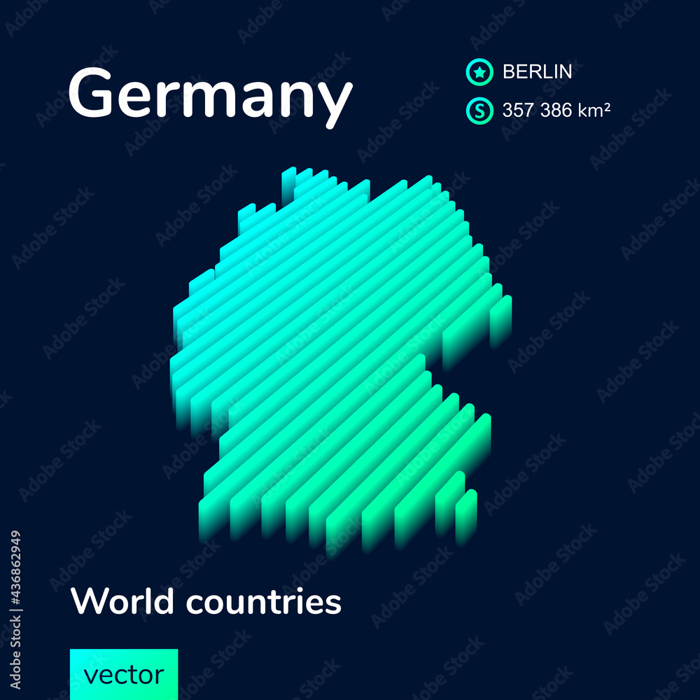 Stylized striped neon isometric vector Germany map with 3d effect. Map ...