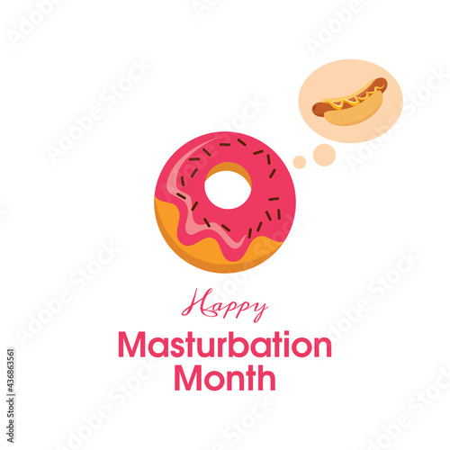 Happy Masturbation Month vector. Donut with pink icing thinking about hot dog vector. May is Masturbation Month