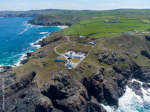 Pendeen lighthouse aerial drone cornwall england uk penwith photo