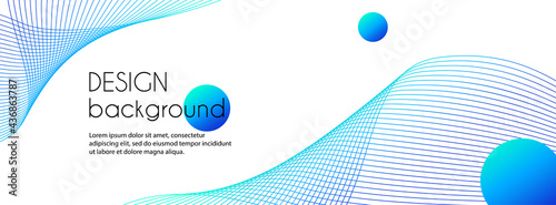 Long vector abstract banner with blue wavy lines. Minimal background for facebook cover, web header design with copy space for text