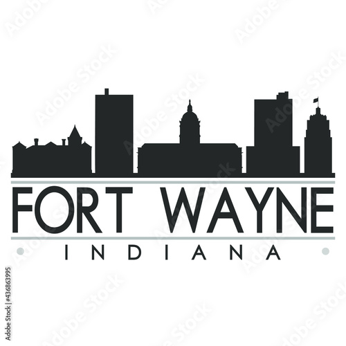 Fort Wayne  IN  USASkyline Silhouette Design. Clip Art City Vector Art Famous Buildings Scene Illustration.