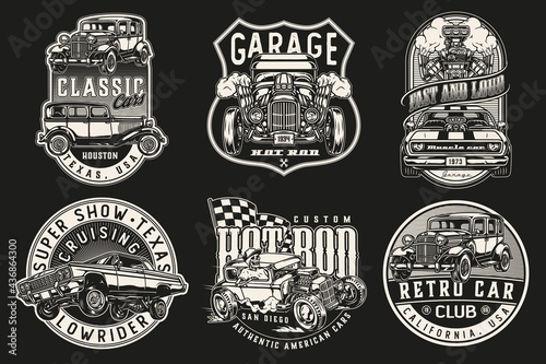 Custom cars vintage monochrome badges