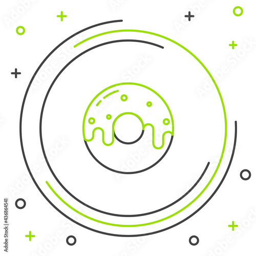 Line Donut with sweet glaze icon isolated on white background. Colorful outline concept. Vector