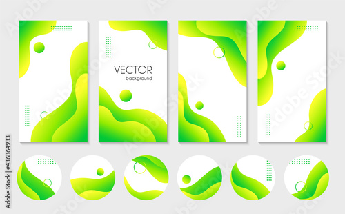 Abstract liquid green stories templates nd highlight cover icons for social media. Vector trendy backgrounds for instagram
